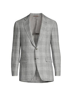 Kei Plaid Linen & Wool Two-Button Sport Coat