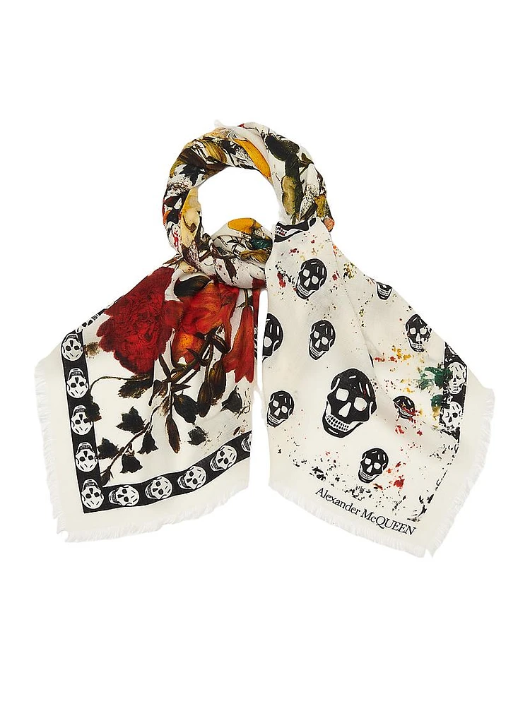 Floral Skull Wool Scarf