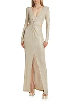 Sierra Metallic Rib-Knit Knotted Maxi Dress