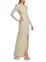 Sierra Metallic Rib-Knit Knotted Maxi Dress