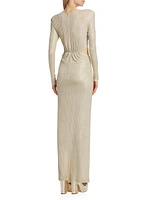 Sierra Metallic Rib-Knit Knotted Maxi Dress