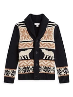 Little Boy's & Birch Intarsia-Knit Wool-Blend Shawl Collar Cardigan