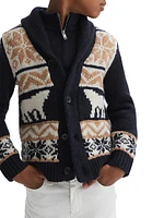 Little Boy's & Birch Intarsia-Knit Wool-Blend Shawl Collar Cardigan