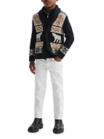 Little Boy's & Birch Intarsia-Knit Wool-Blend Shawl Collar Cardigan