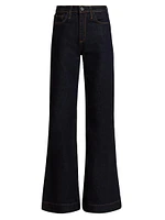 Juniper Olive Resin Mid-Rise Stretch Wide-Leg Jeans