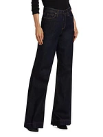 Juniper Olive Resin Mid-Rise Stretch Wide-Leg Jeans