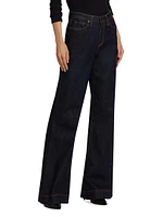 Juniper Olive Resin Mid-Rise Stretch Wide-Leg Jeans