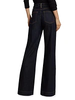 Juniper Olive Resin Mid-Rise Stretch Wide-Leg Jeans