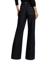 Juniper Olive Resin Mid-Rise Stretch Wide-Leg Jeans