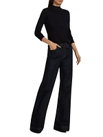 Juniper Olive Resin Mid-Rise Stretch Wide-Leg Jeans