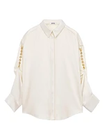 Oversized Chain-Embellished Satin Shirt