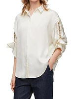 Oversized Chain-Embellished Satin Shirt