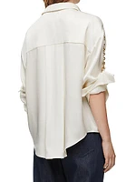 Oversized Chain-Embellished Satin Shirt