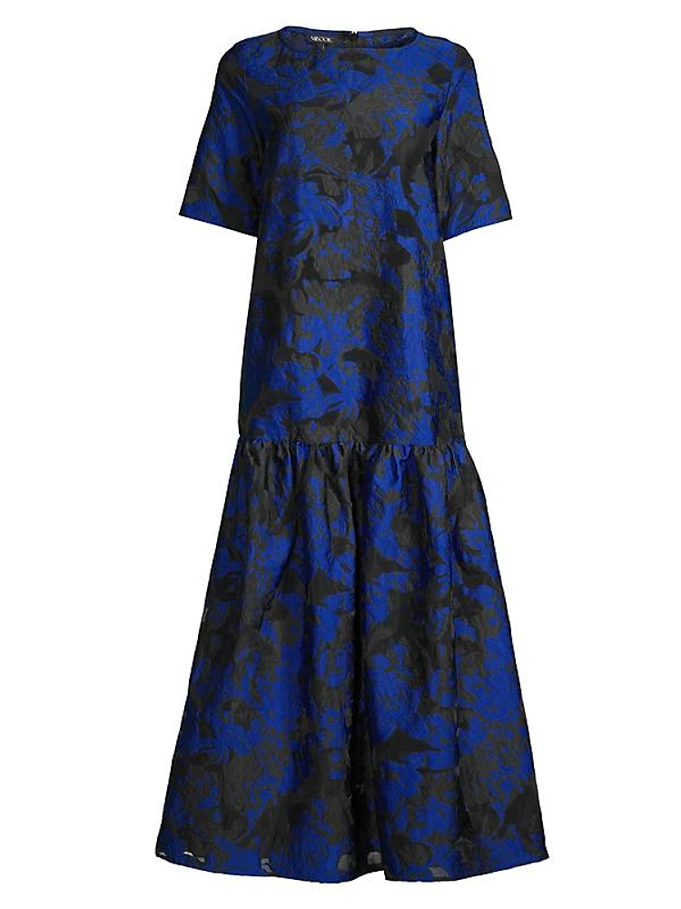 Burnout Jacquard Short-Sleeve Maxi Dress