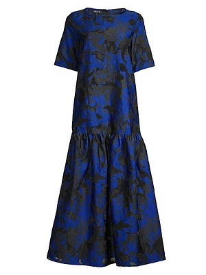 Burnout Jacquard Short-Sleeve Maxi Dress