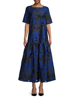 Burnout Jacquard Short-Sleeve Maxi Dress