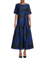 Burnout Jacquard Short-Sleeve Maxi Dress