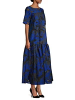 Burnout Jacquard Short-Sleeve Maxi Dress