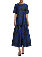 Burnout Jacquard Short-Sleeve Maxi Dress