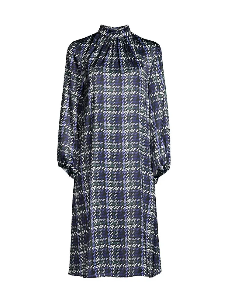 Plaid Crepe De Chine A-Line Midi-Dress