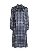 Plaid Crepe De Chine A-Line Midi-Dress