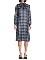 Plaid Crepe De Chine A-Line Midi-Dress