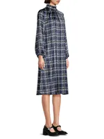 Plaid Crepe De Chine A-Line Midi-Dress