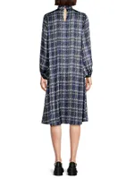 Plaid Crepe De Chine A-Line Midi-Dress