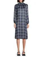 Plaid Crepe De Chine A-Line Midi-Dress