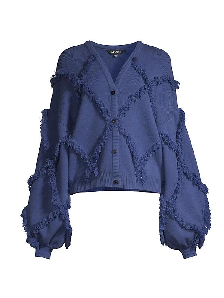 Fringe Balloon-Sleeve Cardigan