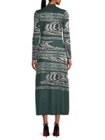 Abstract Jacquard-Knit A-Line Maxi Dress