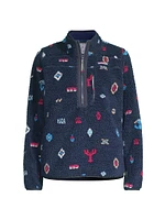 Nautical Icons Printed Zip-Up Sherpa Jacket