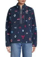 Nautical Icons Printed Zip-Up Sherpa Jacket