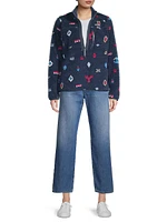 Nautical Icons Printed Zip-Up Sherpa Jacket