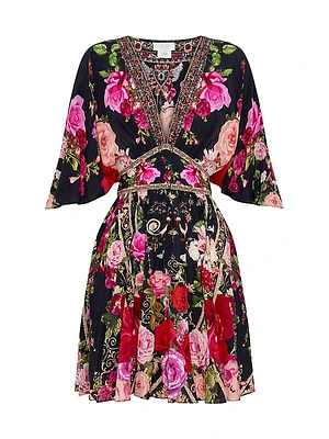 Embellished Floral Silk Minidress