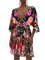 Embellished Floral Silk Minidress