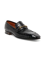 Bailey Chain-Trimmed Crocodile-Embossed Leather Loafers