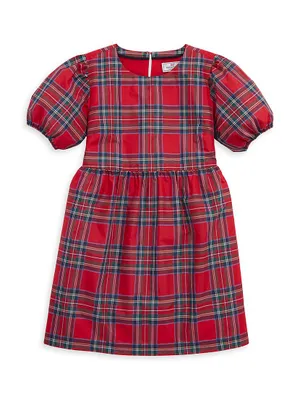 Little Girl's & Girl's Plaid Taffeta Puff-Sleeve Dress