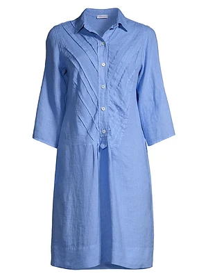 Pintuck Linen Midi Shirtdress