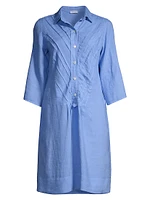 Pintuck Linen Midi Shirtdress