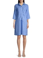 Pintuck Linen Midi Shirtdress