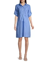 Pintuck Linen Midi Shirtdress