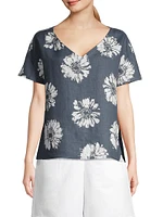 Floral V-Neck Linen Top