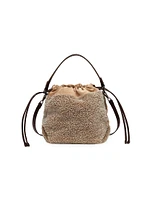 Curly Shearling And Suede Bucket Bag With Monili