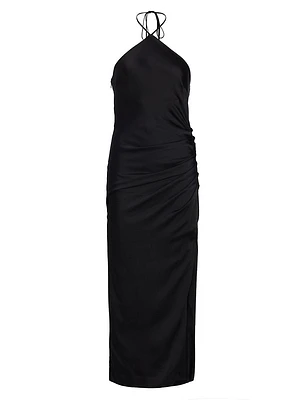 Hansel Ruched Satin Halterneck Gown