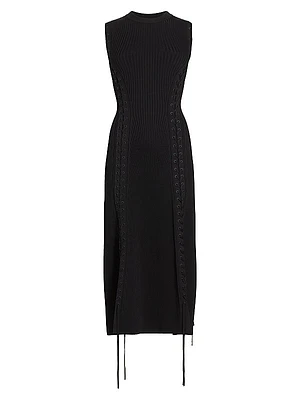 Lorena Lace-Up Ribbed Midi-Dress
