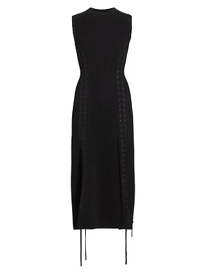 Lorena Lace-Up Ribbed Midi-Dress