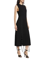 Lorena Lace-Up Ribbed Midi-Dress