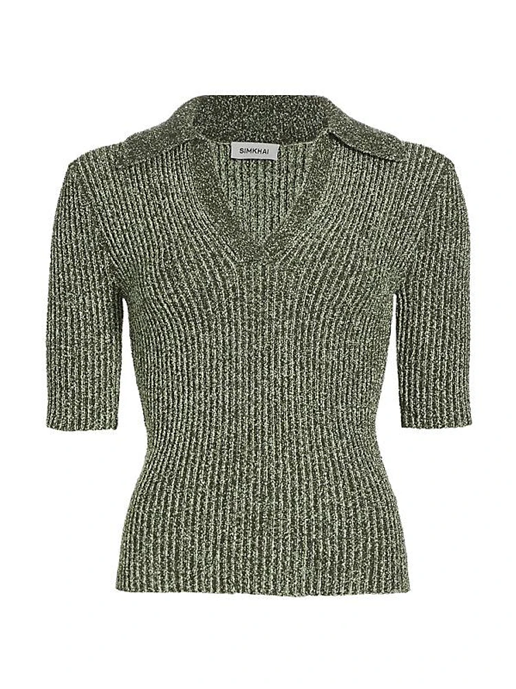 Gracey Marled Boucle-Knit Polo Top