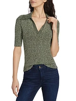 Gracey Marled Boucle-Knit Polo Top